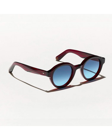 The Greps Sun in Burgundy with Denim blue custom made tints 3q view